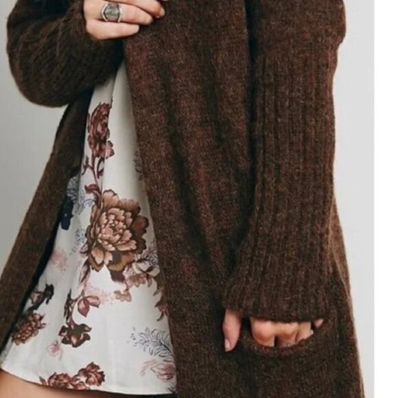 Free People Santa Cruz Alpaca Wool Maxi Brown Cardigan Sweater - Picture 5 of 8